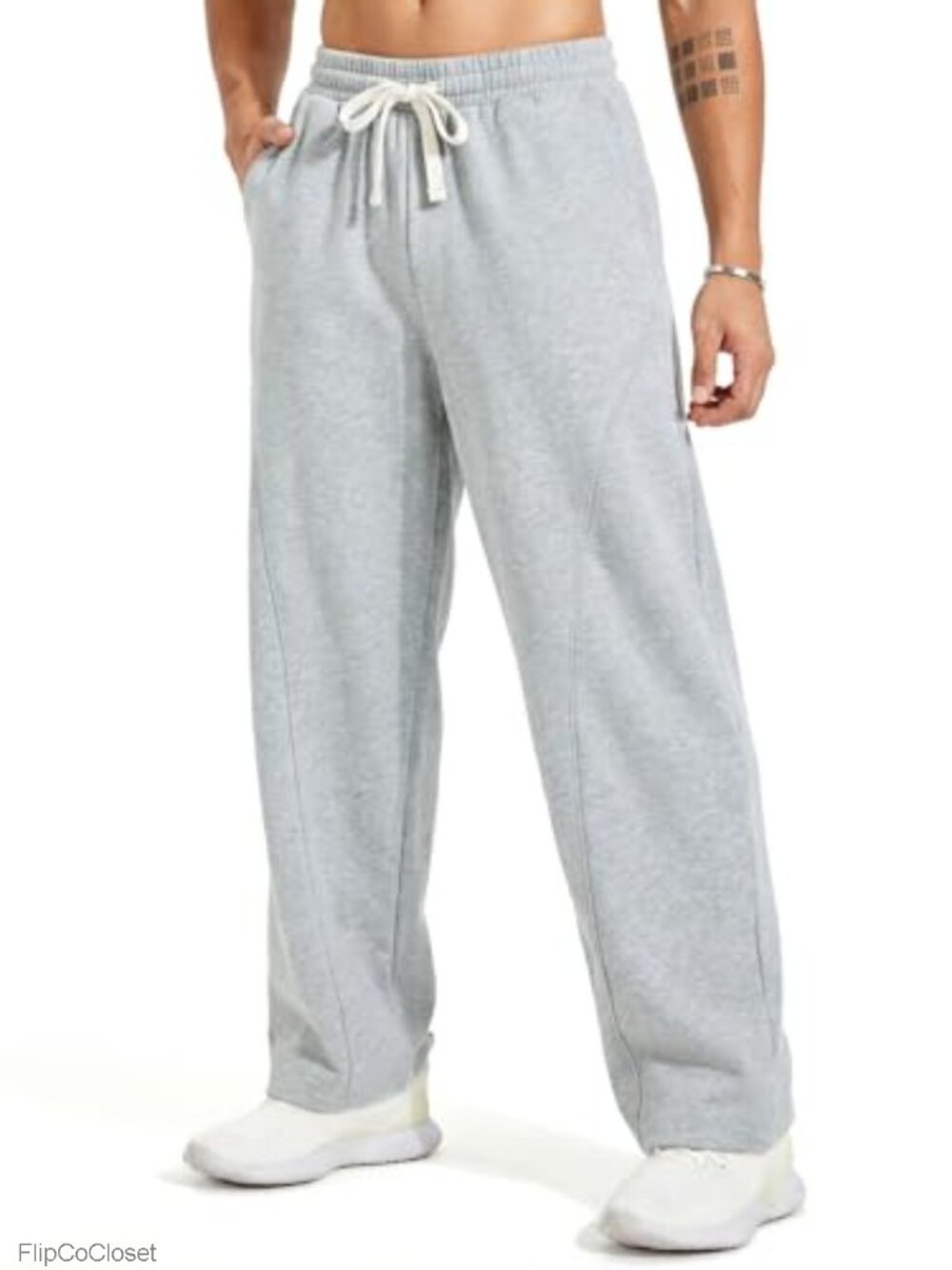 Men's Baggy Fleece Sweatpants Cotton Lounge Athletic Open Bottom Straight Leg